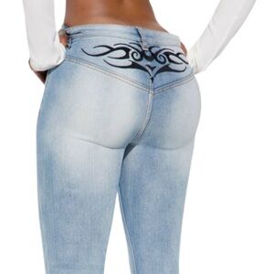 Y2K Tribal Light Wash Flare Low Rise Jeans - 7/28